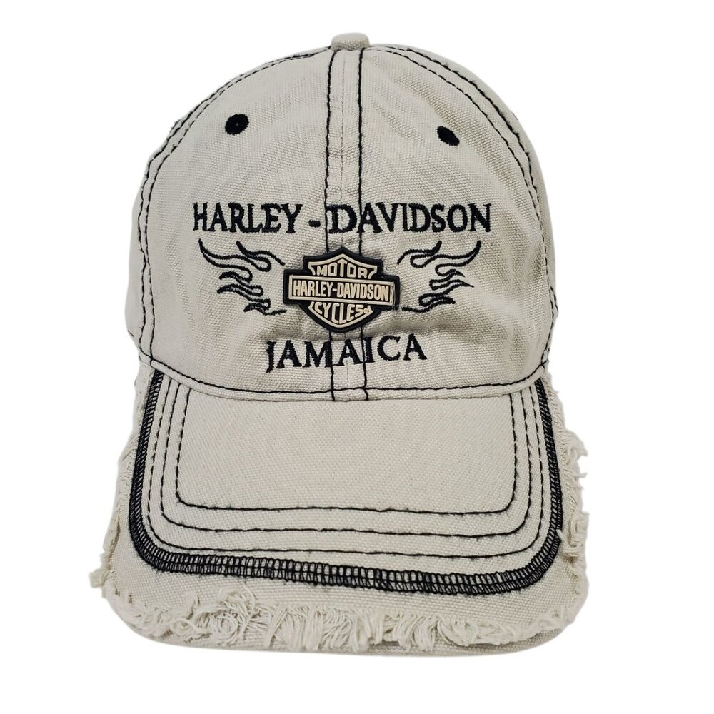 Harley-Davidson Jamaica Distressed Beige Cap Embroidered Logo Adjustable Cotton